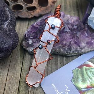 Wire Wrapped Selenite Necklace Pendant